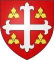 Gules a cross flory argent between four tiercefeuilles Or