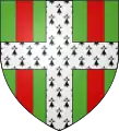 Vert a cross ermine, in each quarter a pale gules (Dinard)