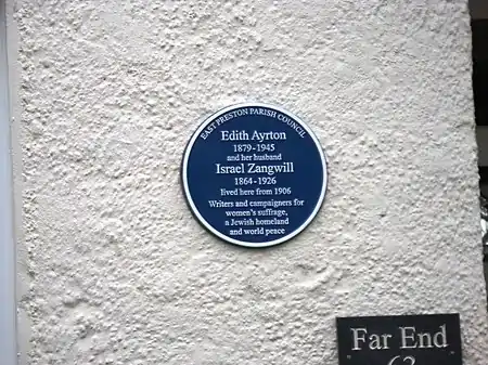 Edith & Israel Zangwill Blue Plaque, Far End, East Preston