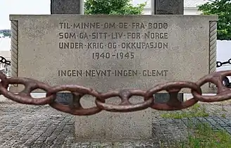 World War II memorial plaque in the bell tower of the cathedral of Bodø