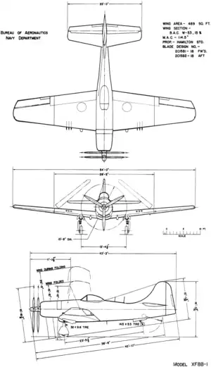 3-view line drawing of the Boeing XF8B-1