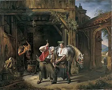 A farrier near a forge