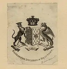 Bookplate with the arms of Elizabeth Somerset, wife of the 5th Duke of Beaufort