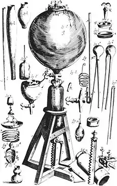 Image 53Air pump built by Robert Boyle. Many new instruments were devised in this period, which greatly aided in the expansion of scientific knowledge. (from Scientific Revolution)