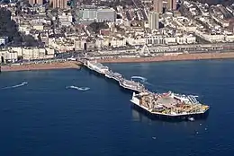 Aerial view of the pier from the sea