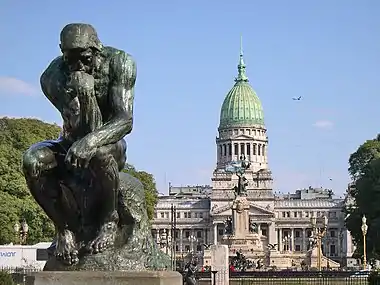 Main facade as seen from Auguste Rodin's The Thinker, Congressional Plaza