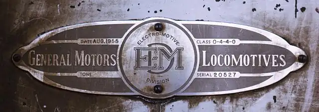 Builder's Plate of EMD F9(A) locomotive D&RGW 5771