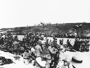 German front line at Qingdao 1914; the head cover identifies these men as members of III Seebataillon (III Sea Battalion) of Marines.