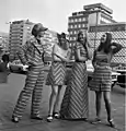 Fashion models in Leipzig, GDR, 1972. One of the girls is modelling a "maxi" dress.