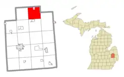 Location within Lapeer County (red) and the administered village of Clifford (pink)