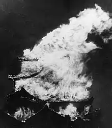 Nagoya Castle on fire 1945