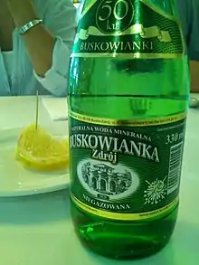 Bottle of Buskowianka Zdrój mineral water.