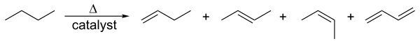 Dehydrogenation of butane to give butadiene and isomers of butene