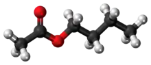 Ball-and-stick model of the butyl acetate molecule