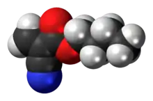 Space-filling model of the butyl cyanoacrylate molecule