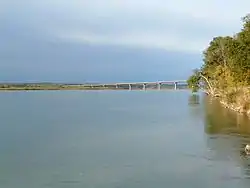 Looking toward the Chief Standing Bear Bridge near the boat ramp