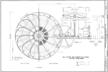 HAER drawing of lift wheel and engine