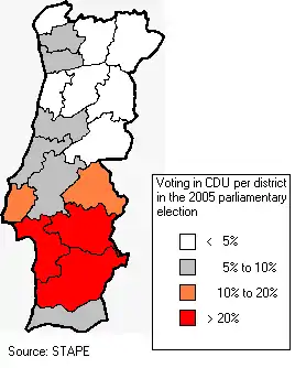 Share of vote for CDU by district.