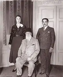 Princess Dürrüşehvar Sultan, Princess of Berar; Caliph Abdulmejid II of the Ottoman dynasty, and Nawab Azam Jah, Prince of Berar, 1931