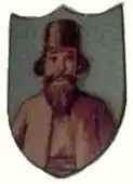 The coats of arms of the Calogerà family often depict an Eastern Orthodox monk or priest.