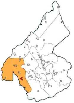 Map of Crucero Carmita (red) in Luis Arcos Bergnes (orange) in Camajuani.