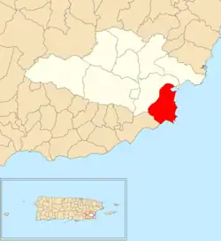 Location of Camino Nuevo within the municipality of Yabucoa shown in red