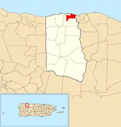 Location of Camuy barrio-pueblo within the municipality of Camuy shown in red