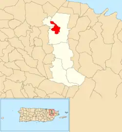 Location of Canóvanas barrio-pueblo within the municipality of Canóvanas shown in red