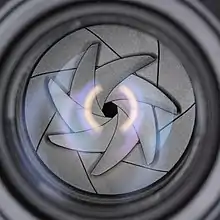 The lens' seven aperture blades seen from the front