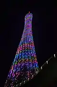 The Canton Tower lit up at night.