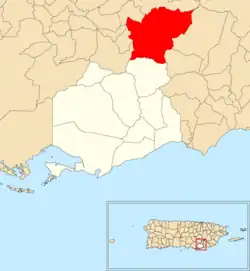 Location of Carite within the municipality of Guayama shown in red