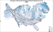 Cartogram of Democratic presidential election results by county