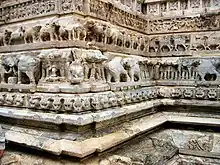 Carved elephants on the walls of Jagdish Temple that was built by Maharana Jagat Singh Ist in 1651 A.D.