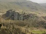 Castle Crag, with North Crag in the centre and South Crag to the right of the trees