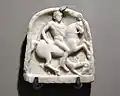 Thracian horseman with hound, marble votive tablet,  Stara Zagora regional history museum