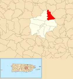 Location of Cedrito within the municipality of Comerío shown in red