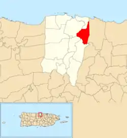 Location of Ceiba within the municipality of Vega Baja shown in red