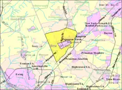 Census Bureau map of the former Princeton Township (and enclaved Borough in pink), New Jersey

Interactive map of Princeton, New Jersey