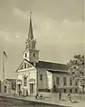 Engraving ca. 1879 showing steeple, which was destroyed in the 1938 hurricane