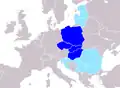 Central Europe according to Peter J. Katzenstein (1997):  The Visegrád Group countries are referred to as Central Europe in the book.  Countries for which there is no precise, uncontestable way to decide whether they are parts of Central Europe or not