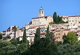 The clock tower of the church of Saint-Martin in Châteauneuf-Grasse