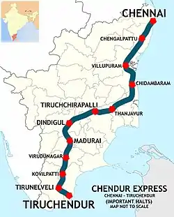 Chendur Express (Chennai–Tiruchendur) route map