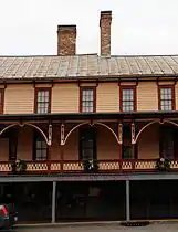 Chester Inn, looking north. The join between the original 1797 building and the 1836 addition is visible in roofline between the two mismatched chimneys.