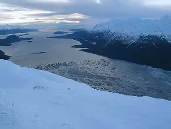 Mud Bay is on the dark peninsula on the left-hand side of the image