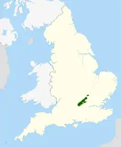 Map of England with a green area representing the location of the Chiltern Hills AONB