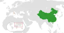 Map indicating locations of China
 and Holy See