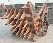 Modern reconstruction of the gate blocking knife cart