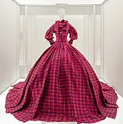 A rather impractical tartan gown by Christopher John Rogers, 2020–21, on display at the Metropolitan Museum of Art Costume Institute's exhibit In America: A Lexicon of Fashion