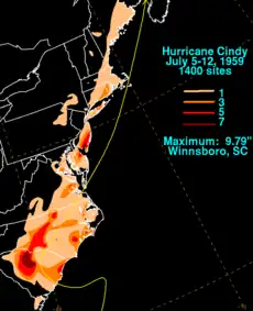 Rainfall produced by Hurricane Cindy