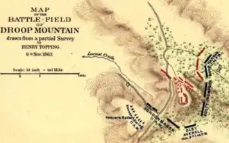 old map with troop positions on mountain